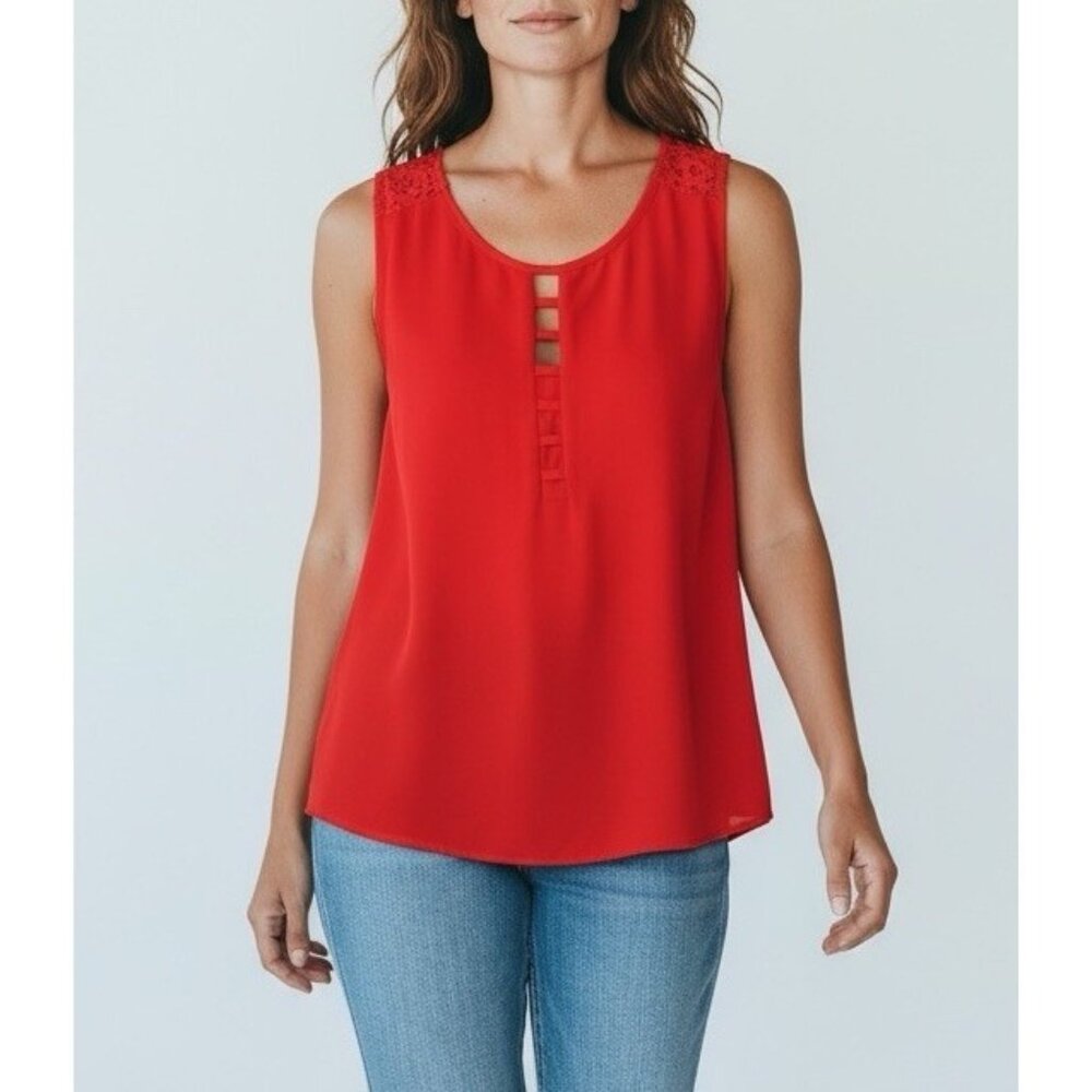 *New Stitch Fix Skies Are Blue Tiffany Ladder Trim Top Red Womens L Romantic